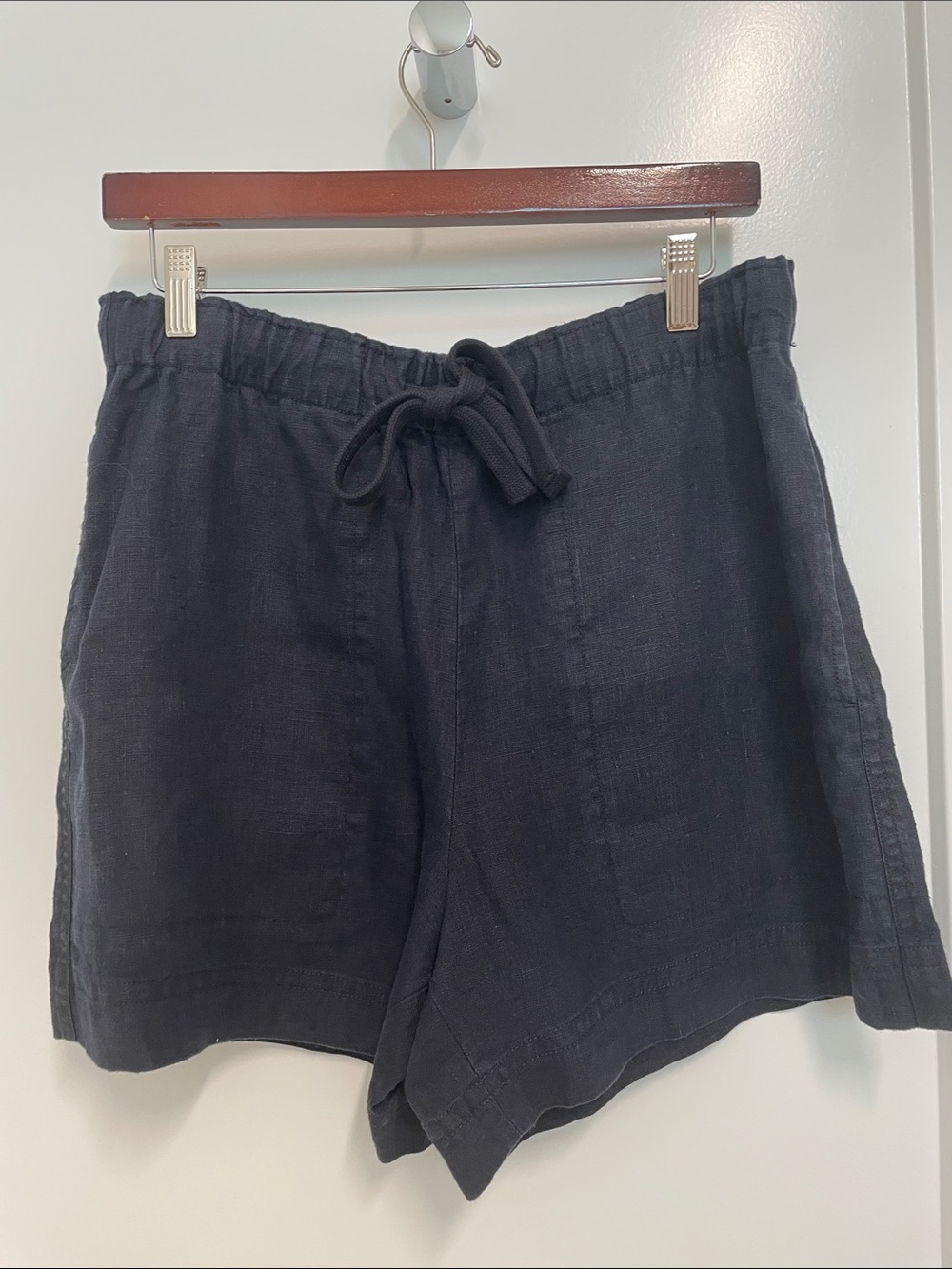 Vince Black High-Waist Linen Drawstring Shorts